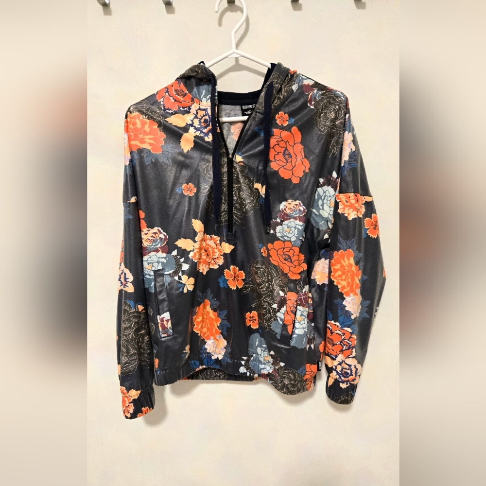BONDS Women's Blue Floral Pullover Kangaroo Hoodie